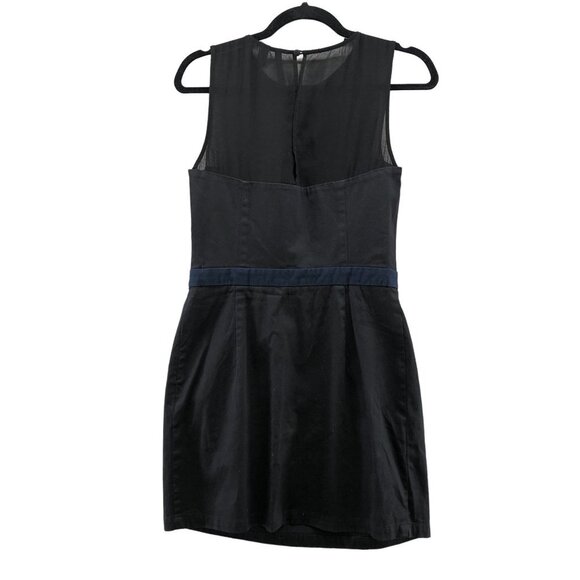Mango Sleeveless Mini Dress Size 6 Black Navy Pleated A-Line Mesh Chest Formal - Picture 2 of 11